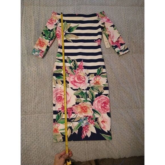 Eliza J Off The Shoulder Floral Striped dress feminine Boho Preppy Cottage Core - Picture 5 of 9